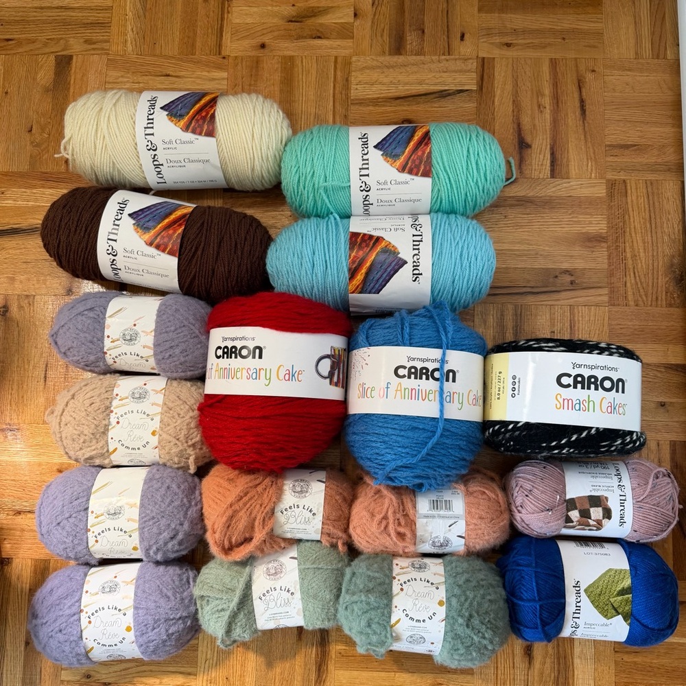 Assorted 17 Yarns Feels Like Bliss Lion Brand Loops & Threads Caron Cupcake